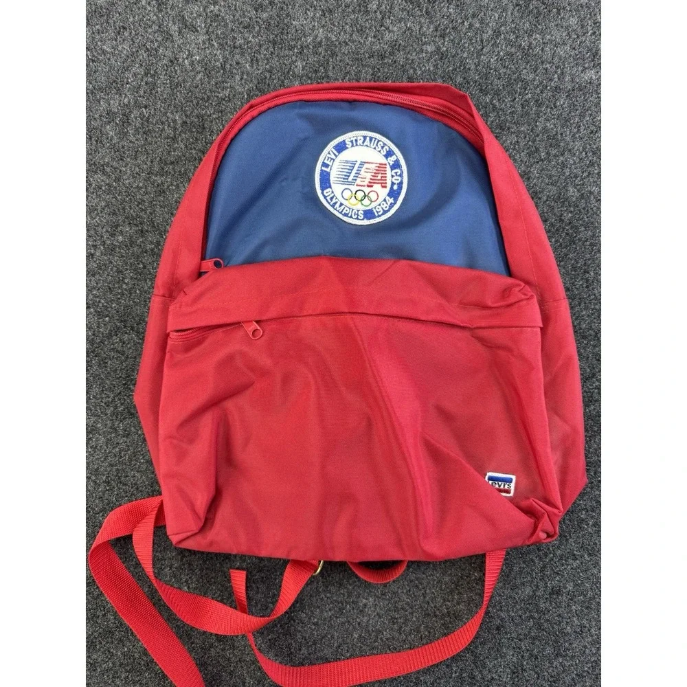 Levi's USA Olympics 1984 Backpack Red Blue Vintage Nylon Bag Retro Patch